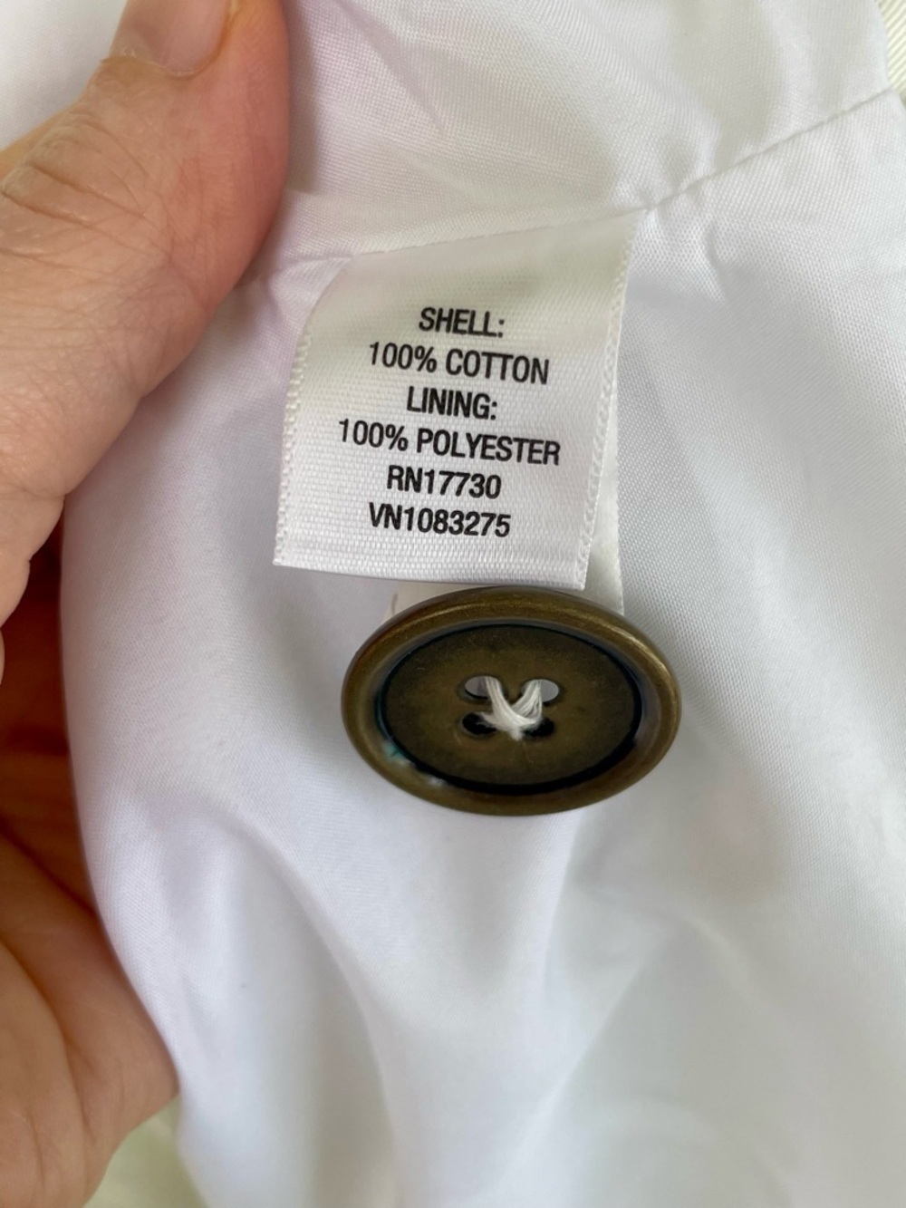 100% Cotton Merona Water Repellent Belted Trench Coat Large White Classic - Picture 6 of 7